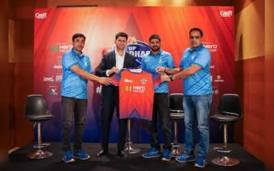 Up yoddhas jersey launch l r asst coach upendra malik gmr sports ceo satyam trivedi captain sumit sa.jpeg