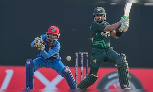 Pakistan captain babar azam vs afghanistan cricket world cup 2023.jpg