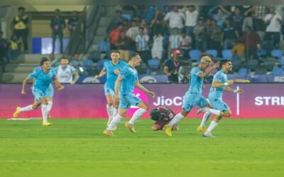 Mcfc celebrate after bipin singh scores against mbsg at mumbai football arena in mumbai 1.jpg